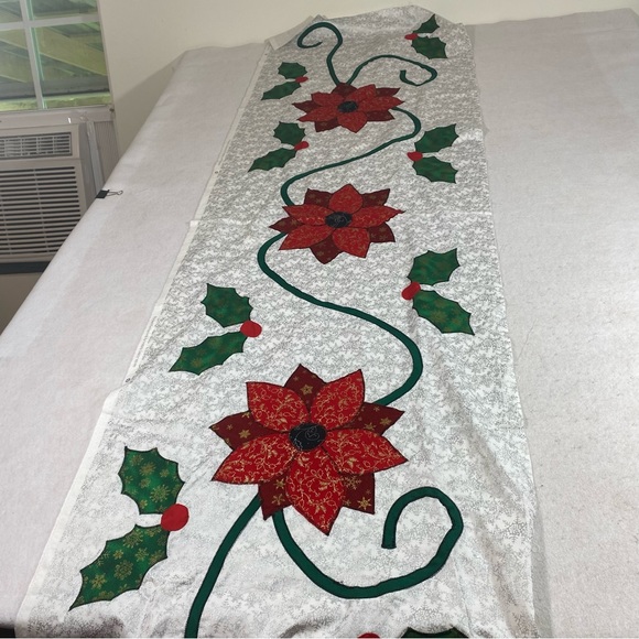 Christmas Table Runner Poinsettia Runner Size 74” Long - Picture 8 of 8